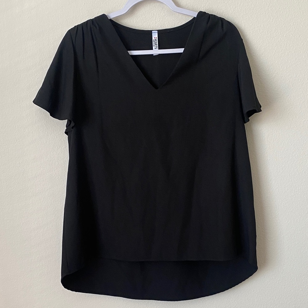 2 Hearts Black V-Neck Blouse